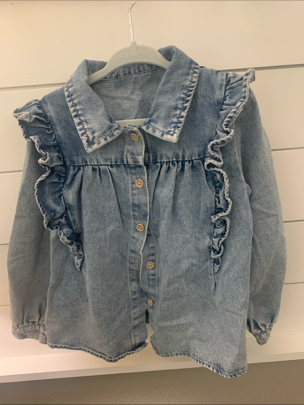 Girls' Light Blue Denim Ruffle Jacket - Picture 3 of 6